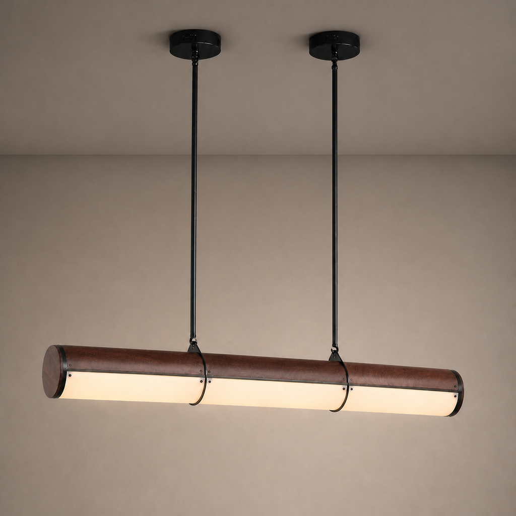 Wood-Grain Acrylic Linear Pendant Light product view on a neutral background