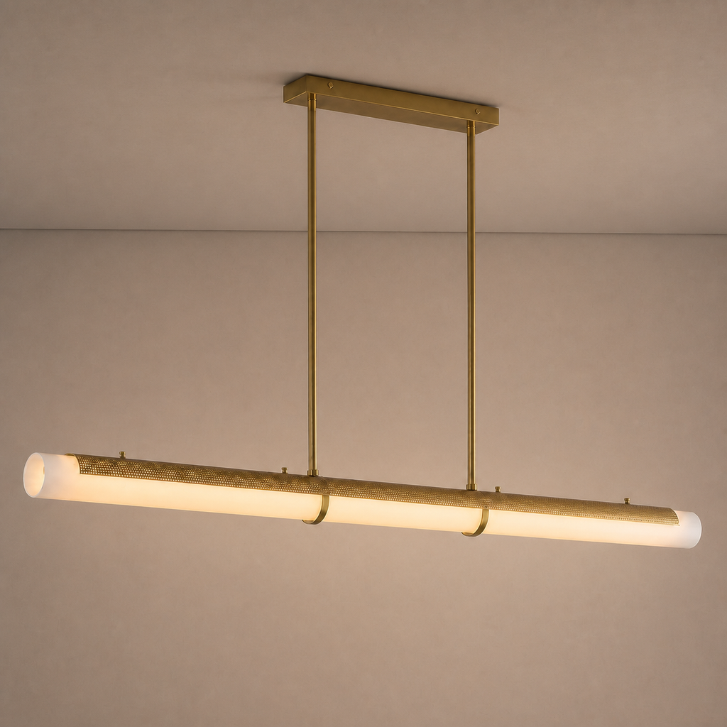 Natural Brass-Tone Perforated Linear LED Pendant Light - 01 01-hero-product
