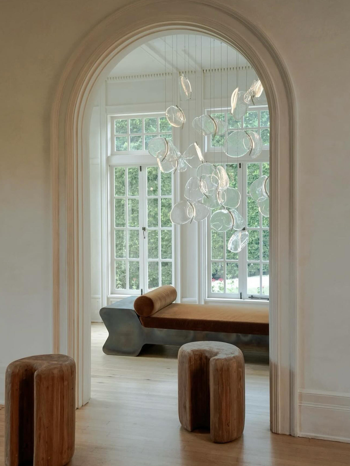 Clear Blown Glass Petal Cascade Chandelier
