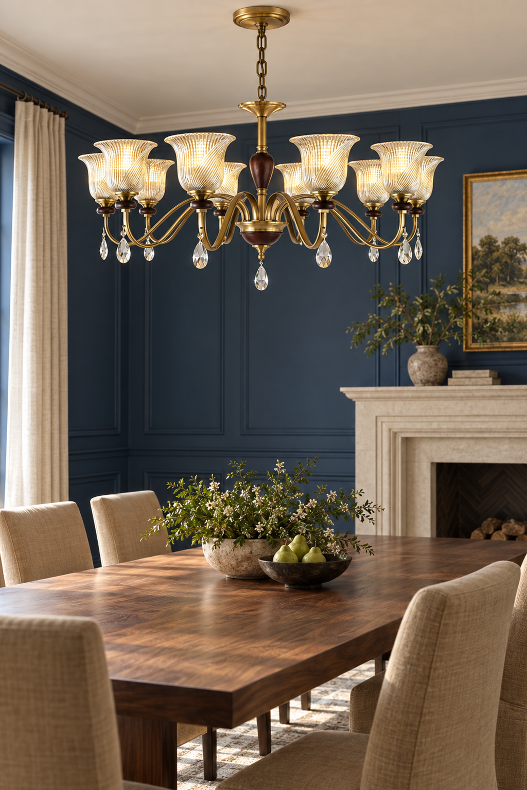 Callovene 10-light chandelier in a blue dining room interior