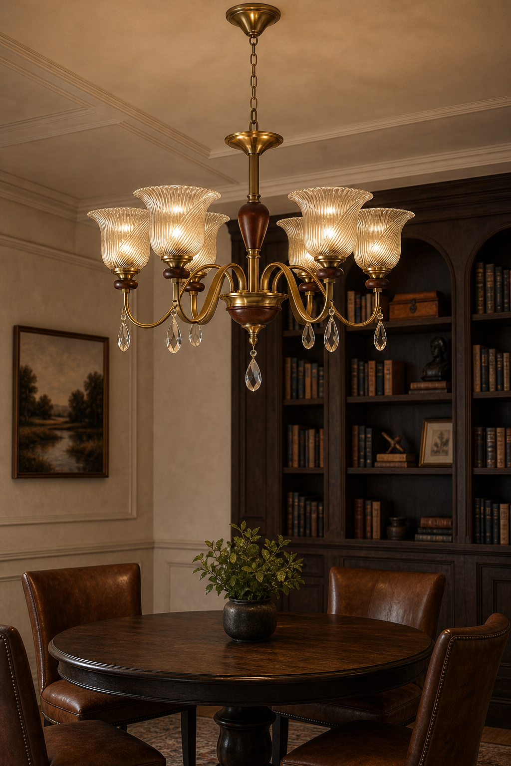 Callovene 6-light chandelier in a library dining evening interior