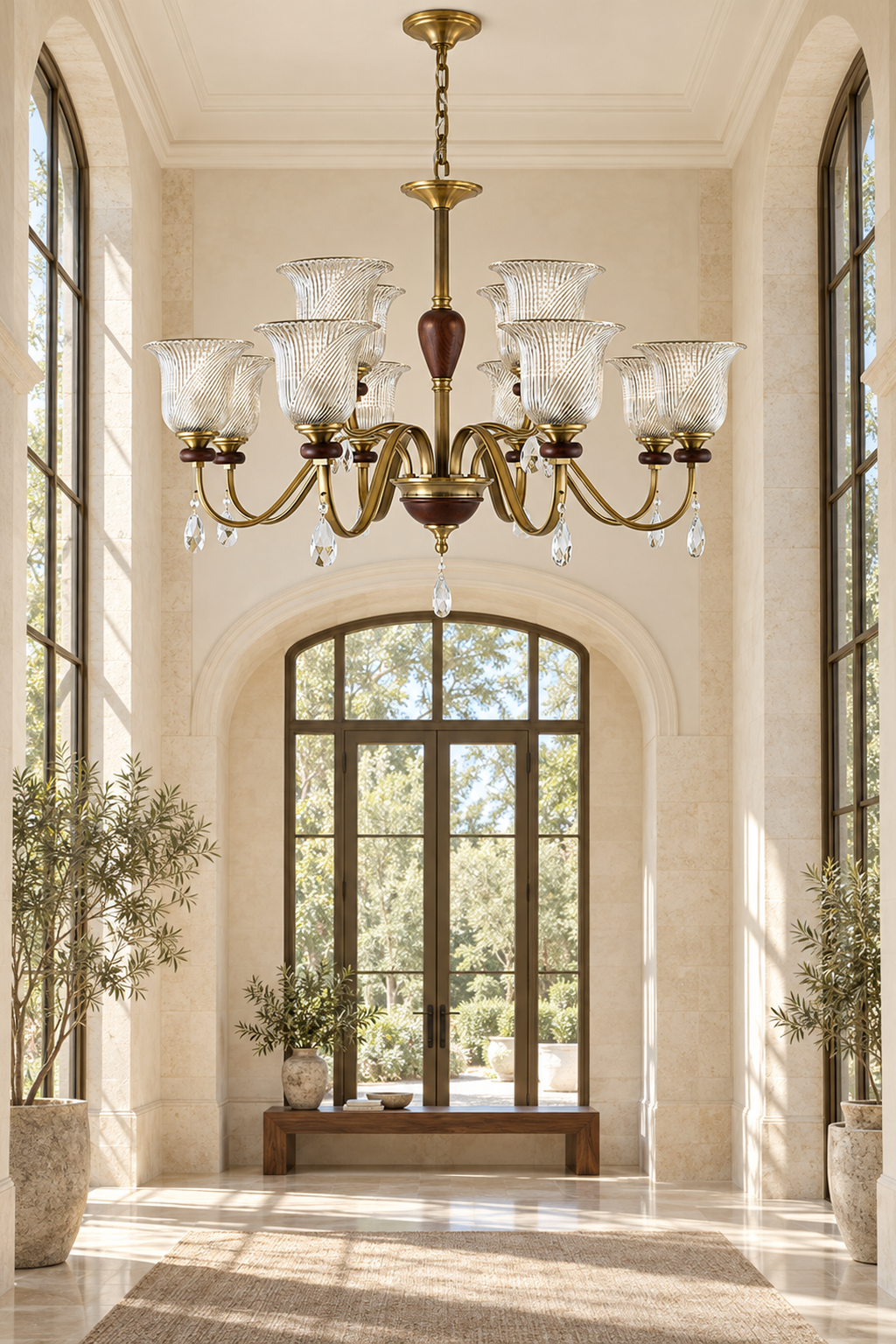 Callovene 8+4-light chandelier in a conservatory foyer interior