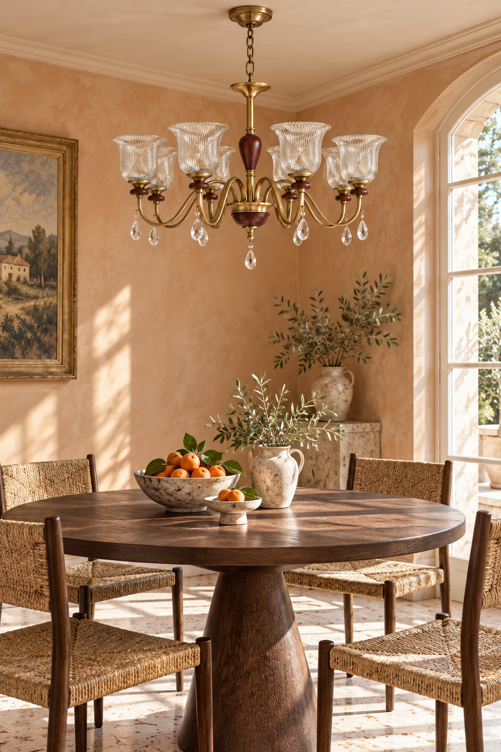 Callovene 8-light chandelier in a apricot breakfast room interior