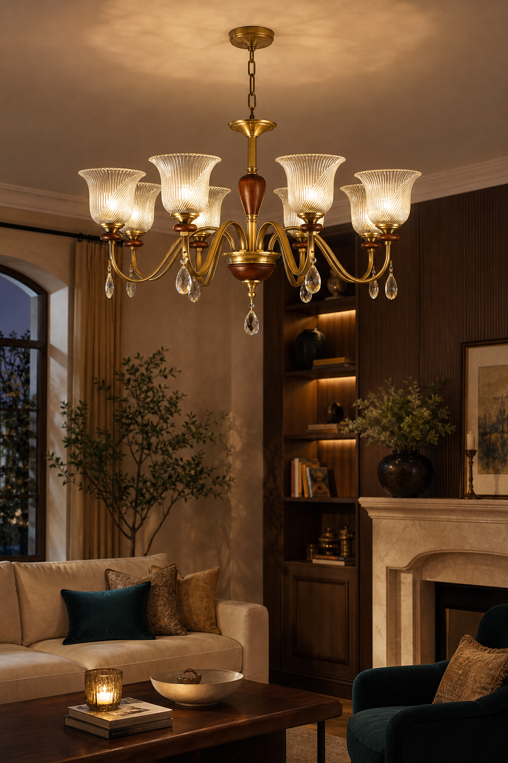 Callovene 8-light chandelier in a modern salon evening interior