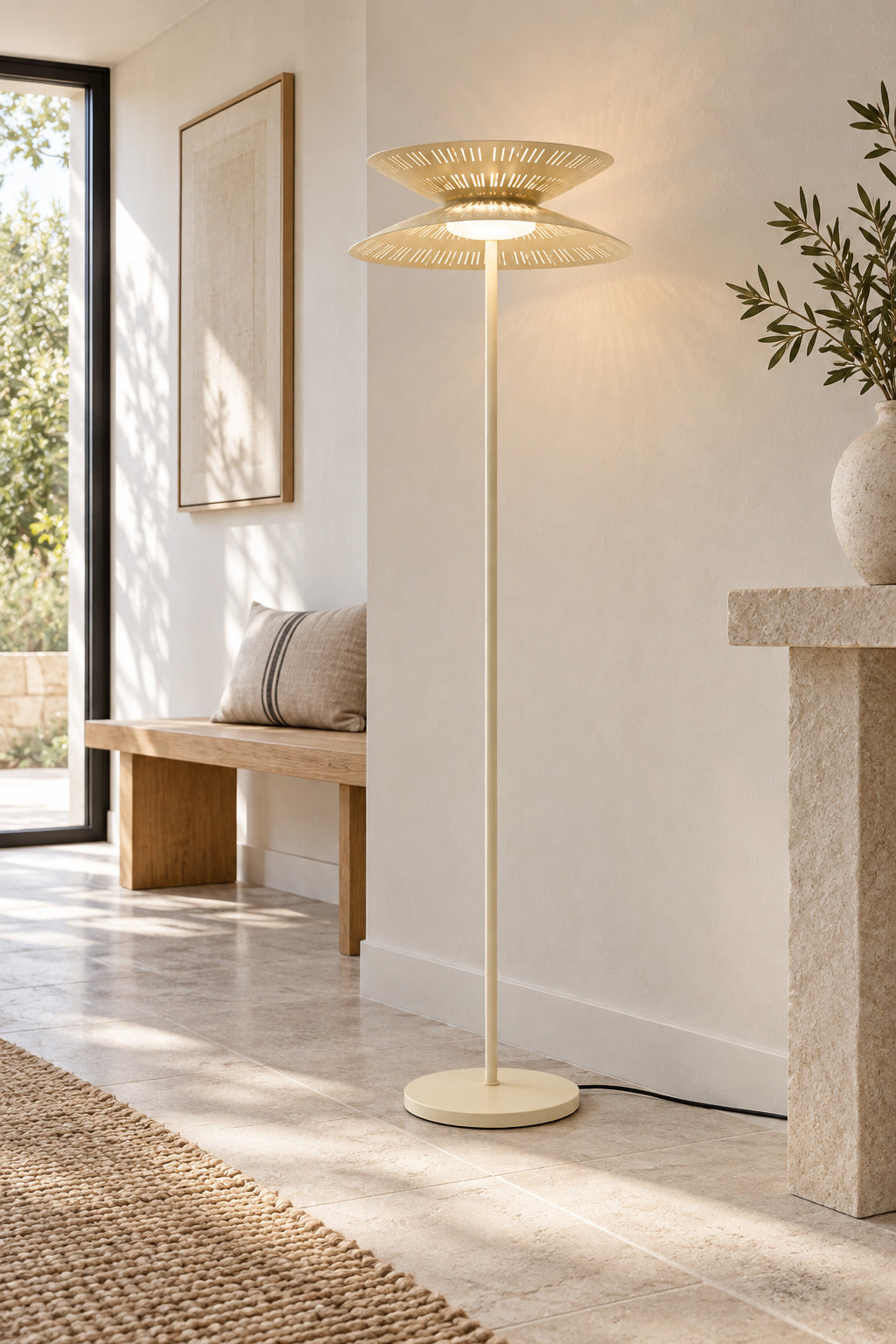 Cream Asterune floor lamp in a modern entry