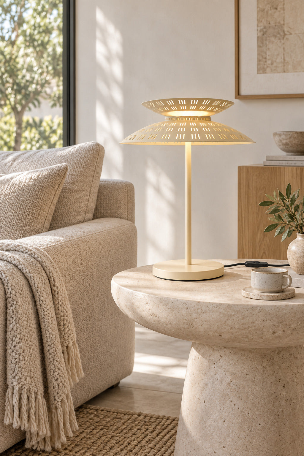 Cream Asterune table lamp in a modern living room