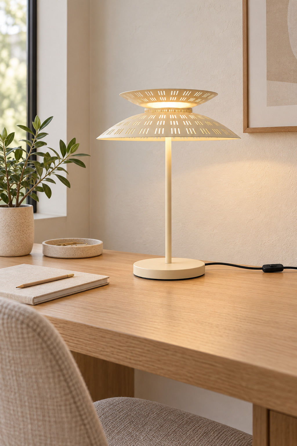 Cream Asterune table lamp in a contemporary office