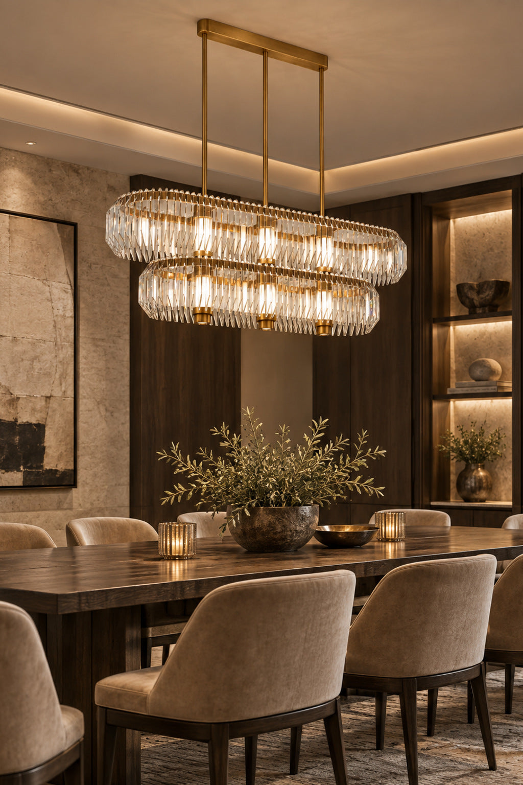 Arquelle Linear Antique Brass Acrylic Chandelier in a styled interior scene 3 · CDE split 2026-09-22