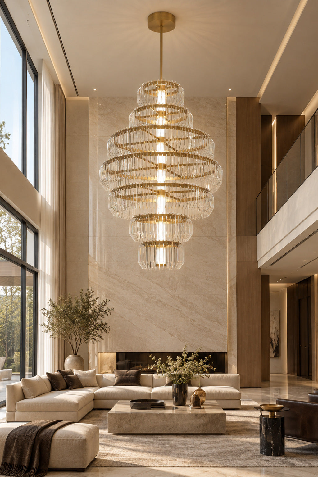 Arquelle Round Antique Brass Acrylic Tiered Chandelier in a styled interior scene 1 · CDE split 2026-09-22