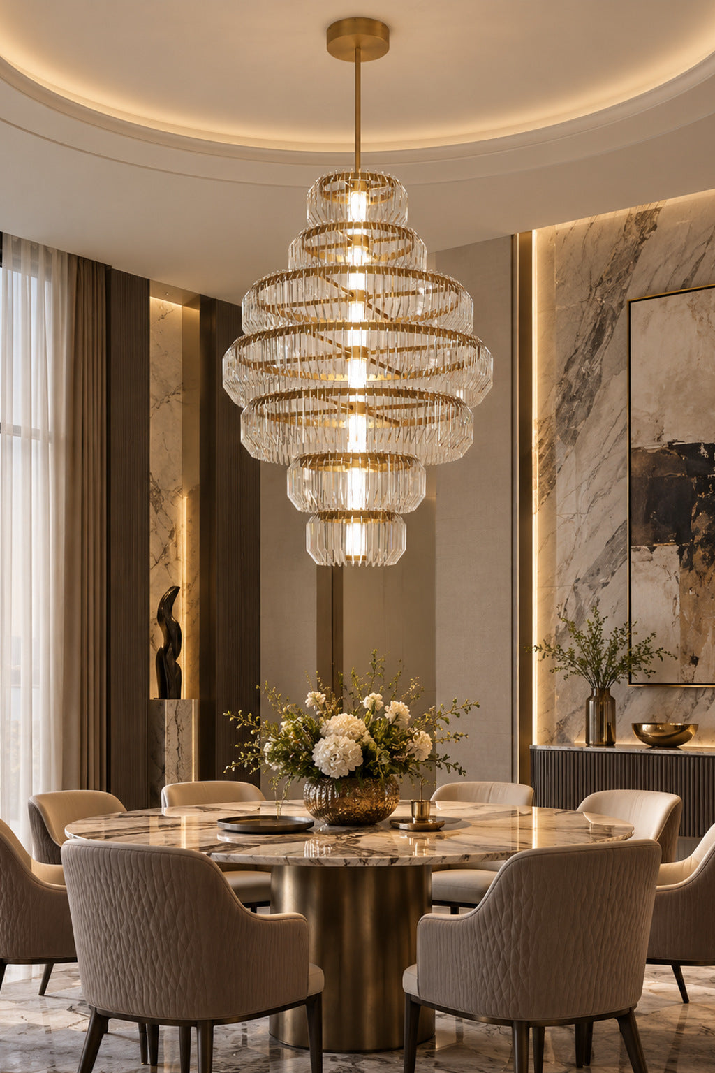 Arquelle Round Antique Brass Acrylic Tiered Chandelier in a styled interior scene 2 · CDE split 2026-09-22