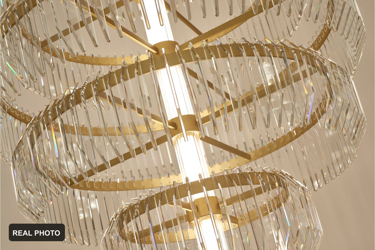 Arquelle Round Antique Brass Acrylic Tiered Chandelier real product photo 2 — REAL PHOTO · CDE English clean media 2026-09-23