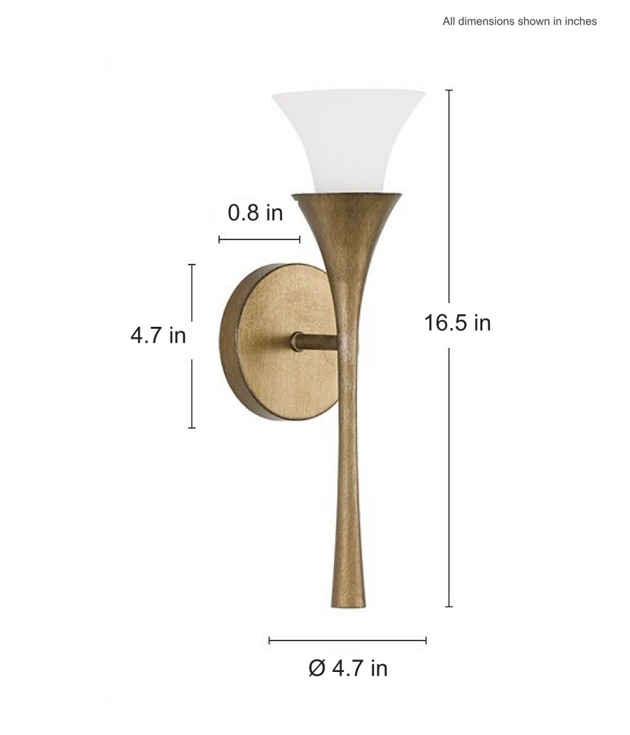 7028 model-a wall sconce dimensions in inches: height 16.5, diameter 4.7, backplate diameter 4.7 and thickness 0.8.