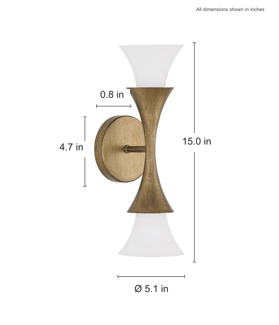 7028 model-b wall sconce dimensions in inches: height 15.0, diameter 5.1, backplate diameter 4.7 and thickness 0.8.