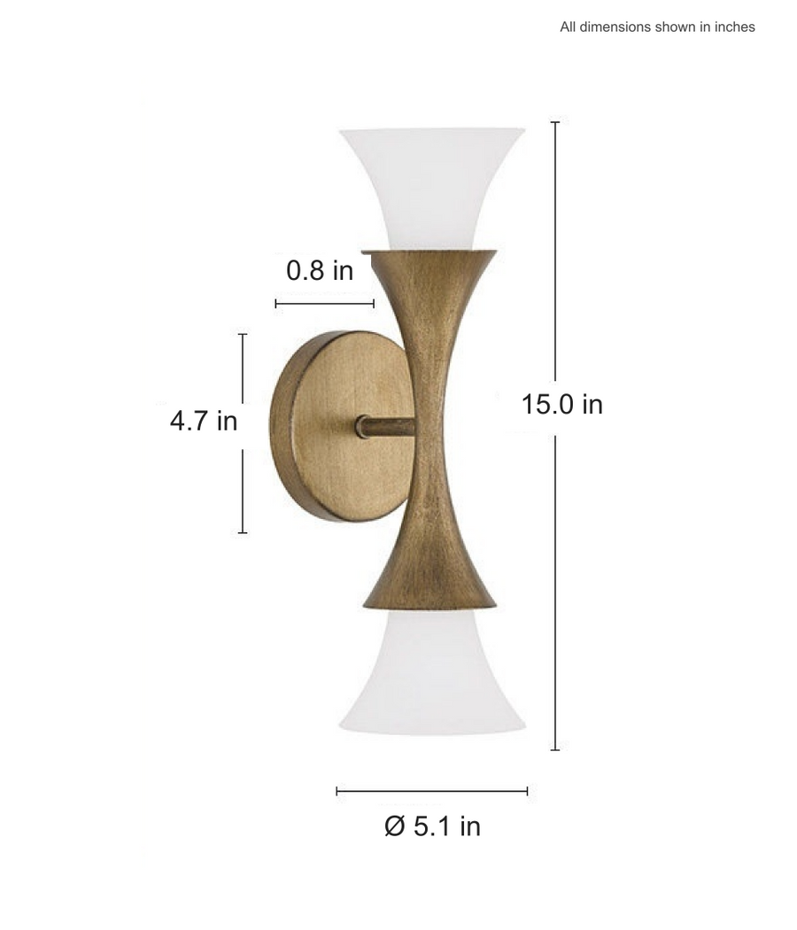 7028 model-b wall sconce dimensions in inches: height 15.0, diameter 5.1, backplate diameter 4.7 and thickness 0.8.