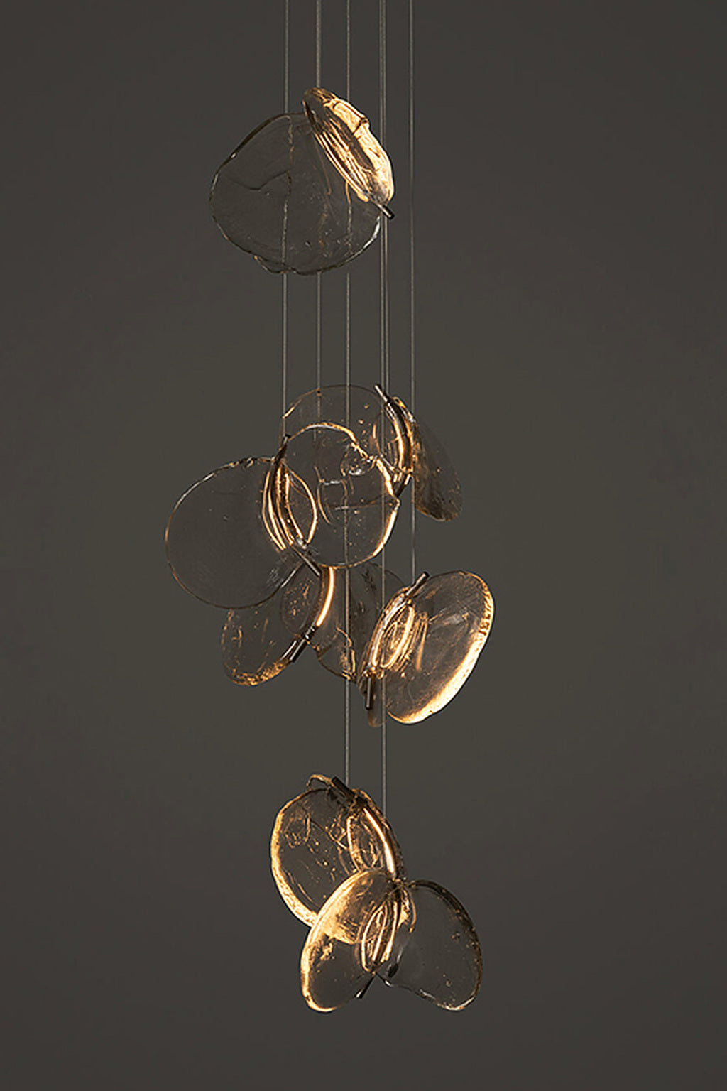 Medium clear glass petal cascade chandelier, studio photograph