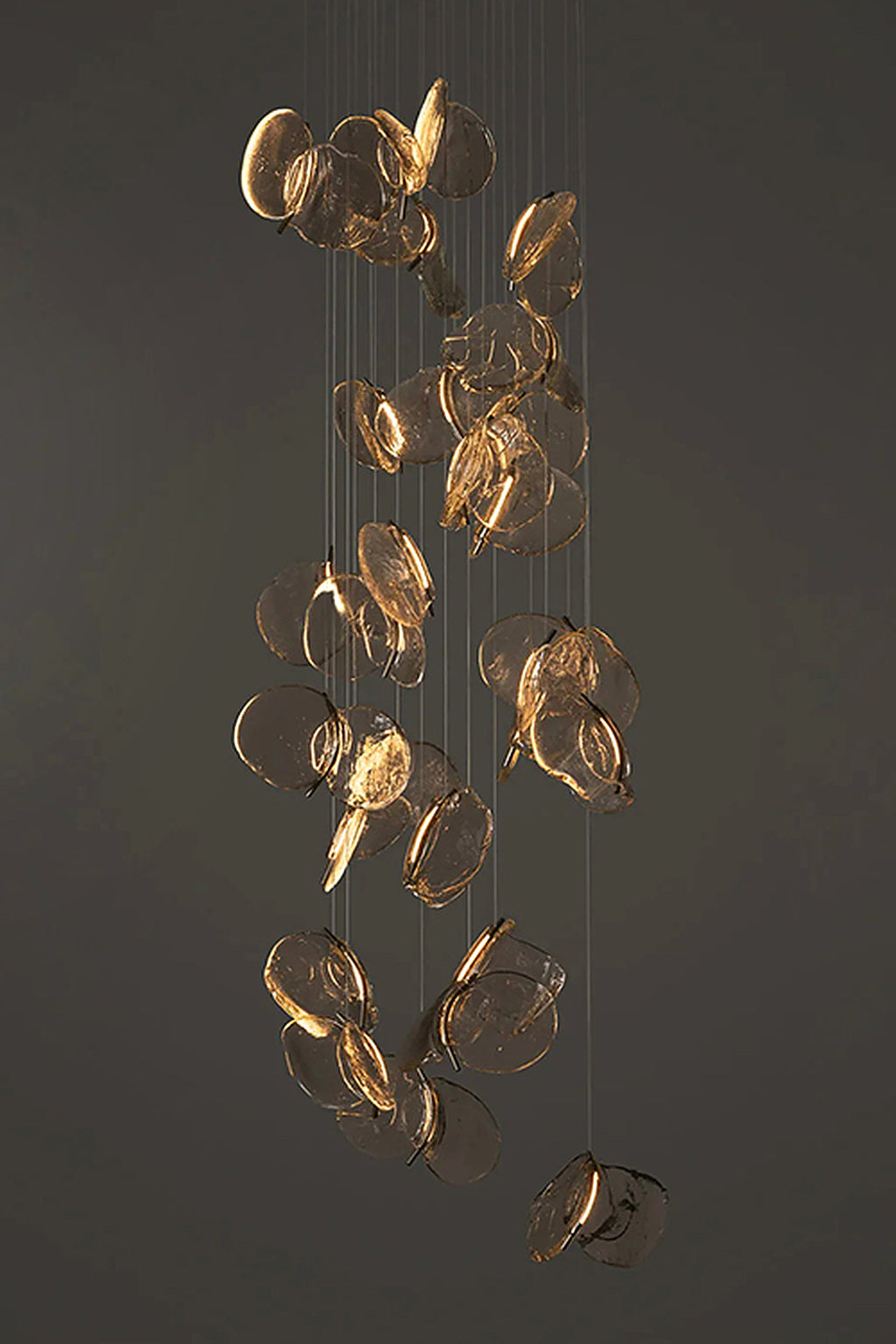 Full clear glass petal cascade chandelier, studio photograph