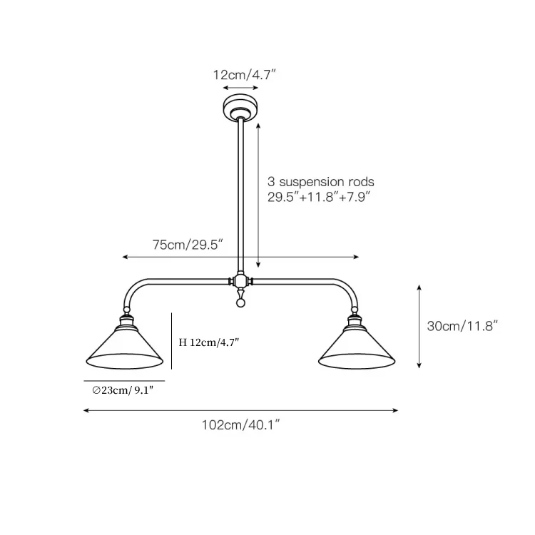 8104 linear chandelier dimension diagram for the 102 cm bar