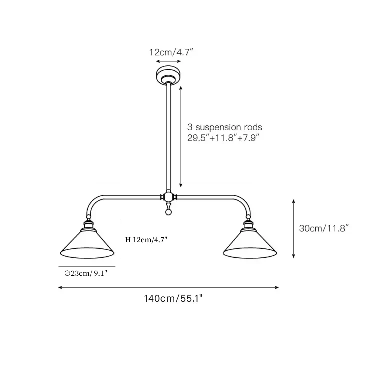 8104 linear chandelier dimension diagram for the 140 cm bar