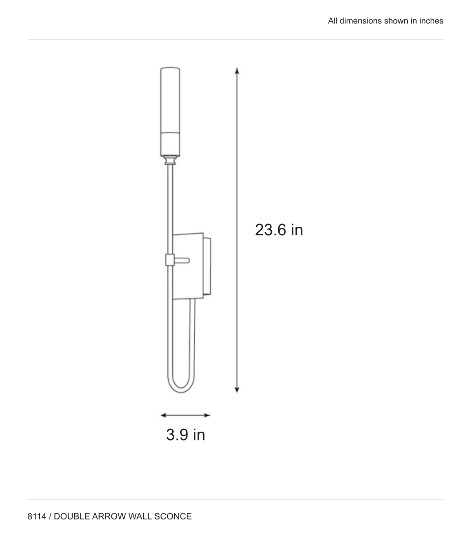 8114 1-light dimensions: H 23.6 in x W 3.9 in.