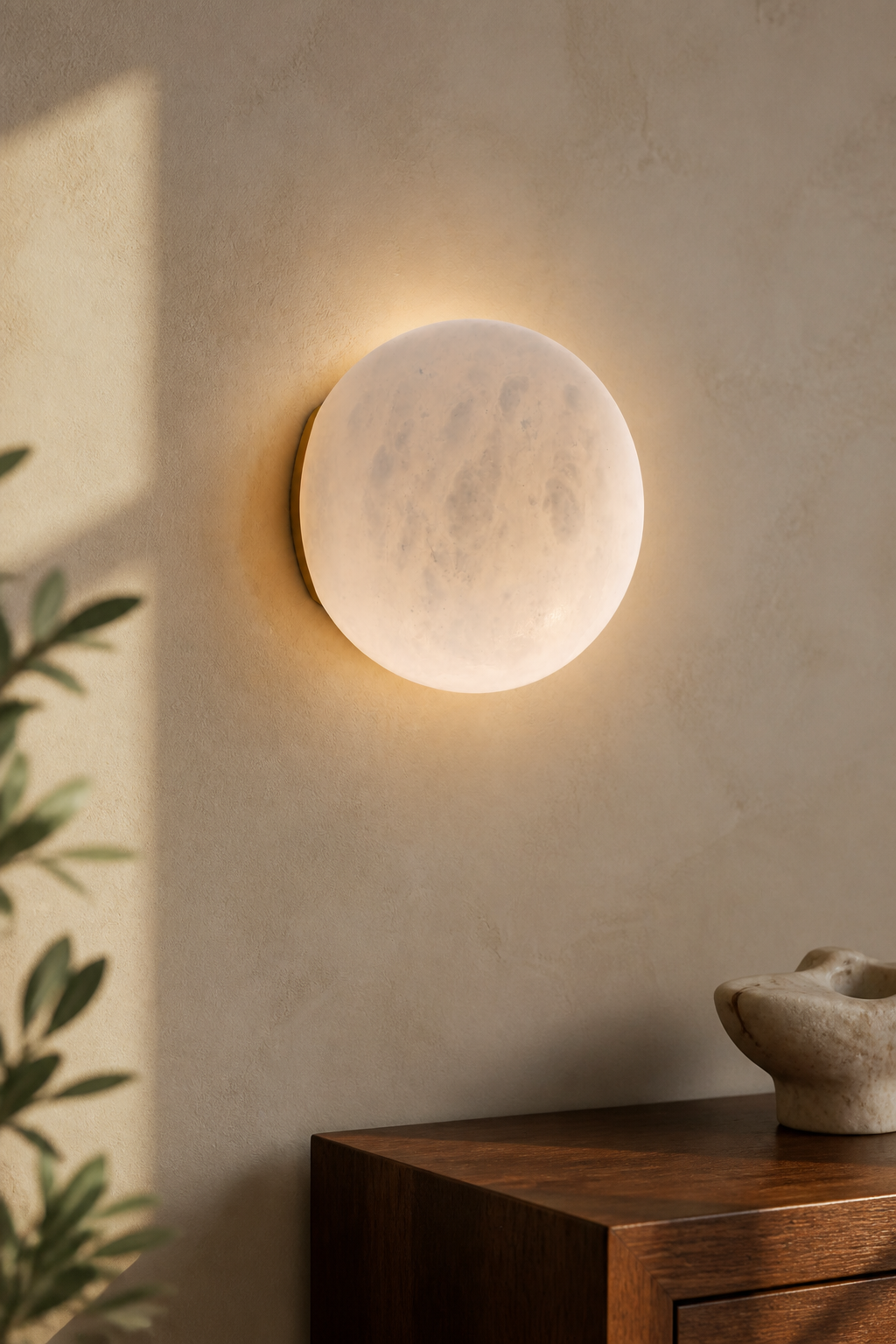 Modern Alabaster Globe Wall Sconce in Natural Brass - curated collection card scene