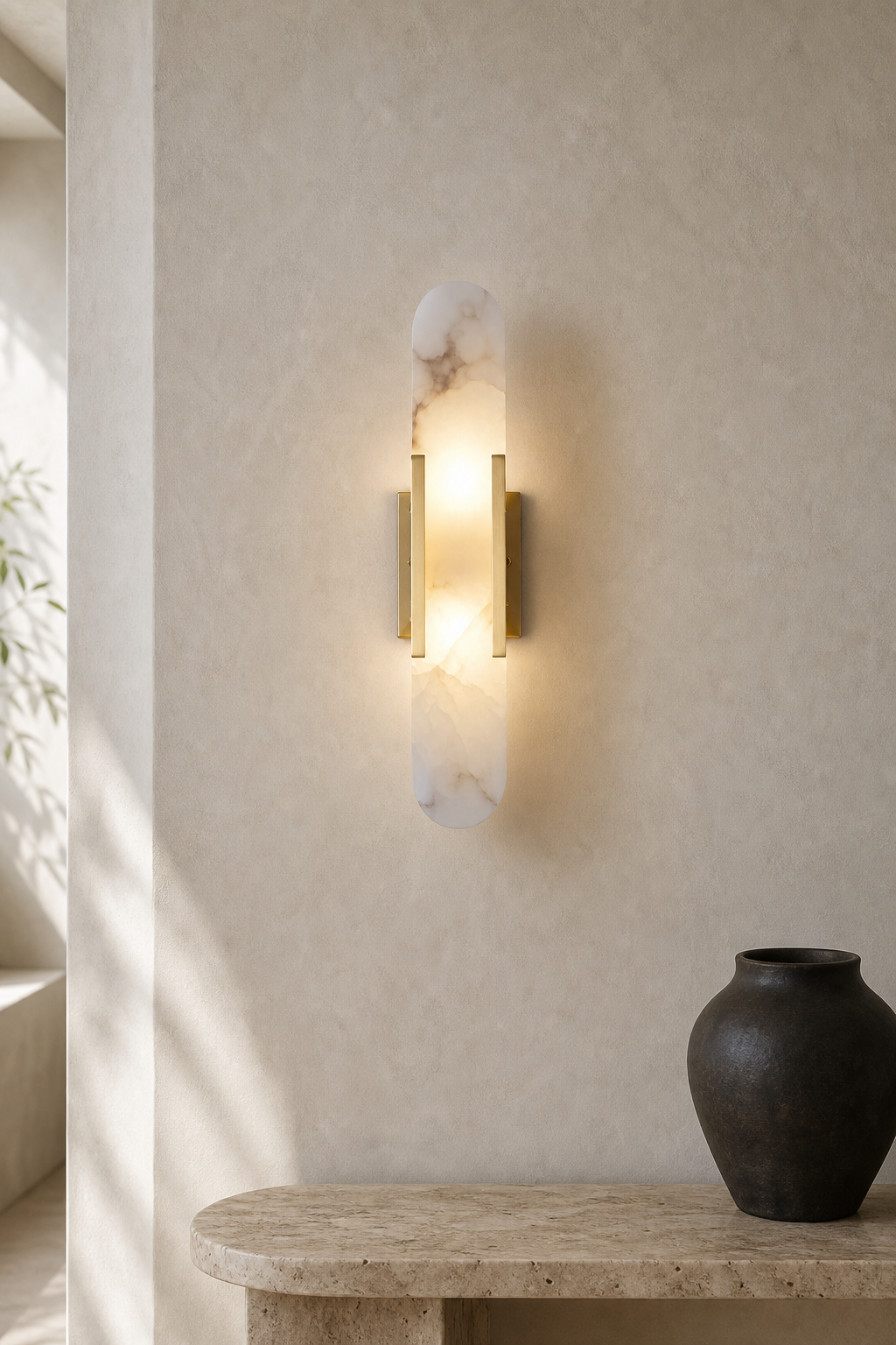 Modern Alabaster Capsule Wall Sconce - curated collection card scene