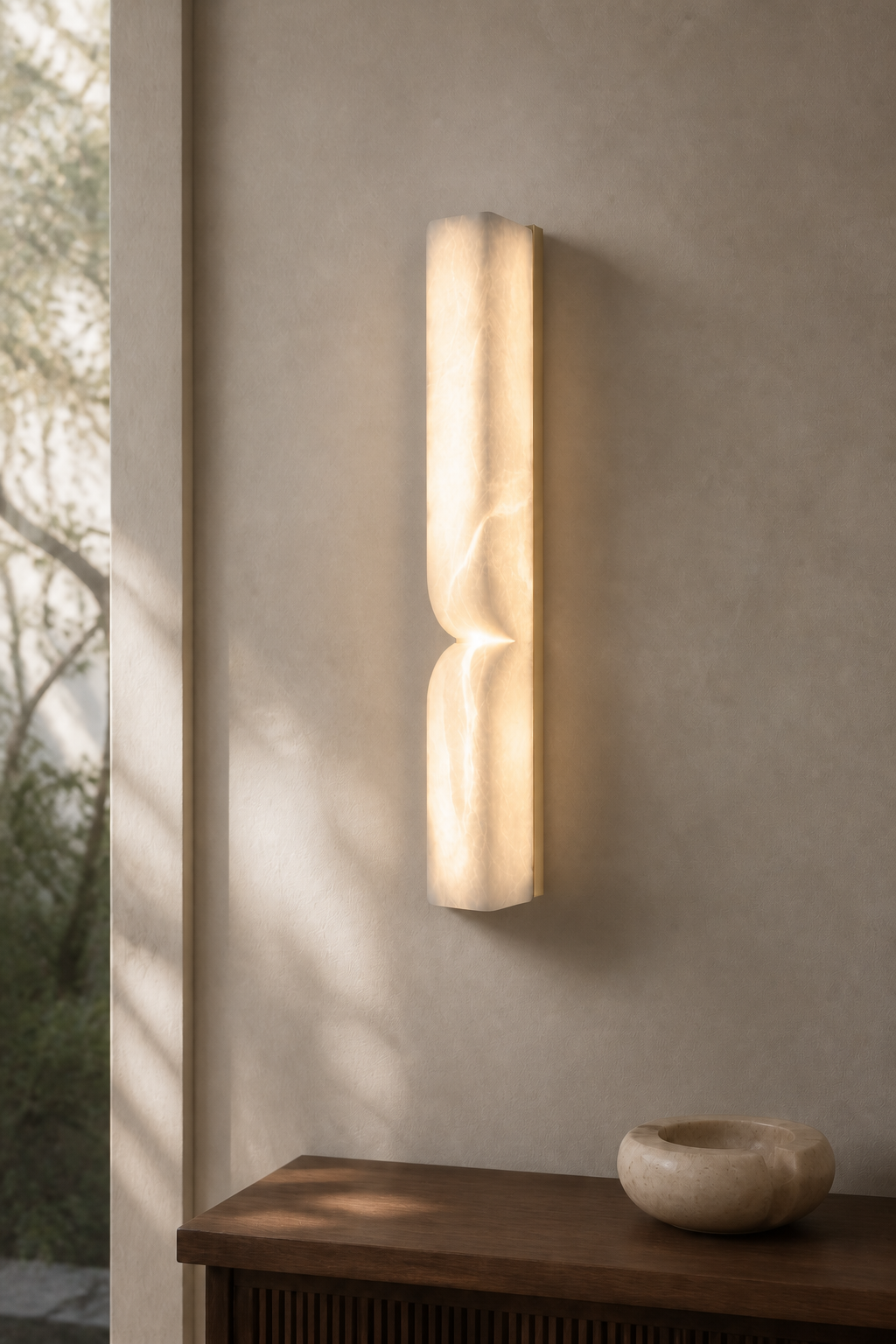 Modern Alabaster Linear Wall Sconce in Natural Brass - curated collection card scene