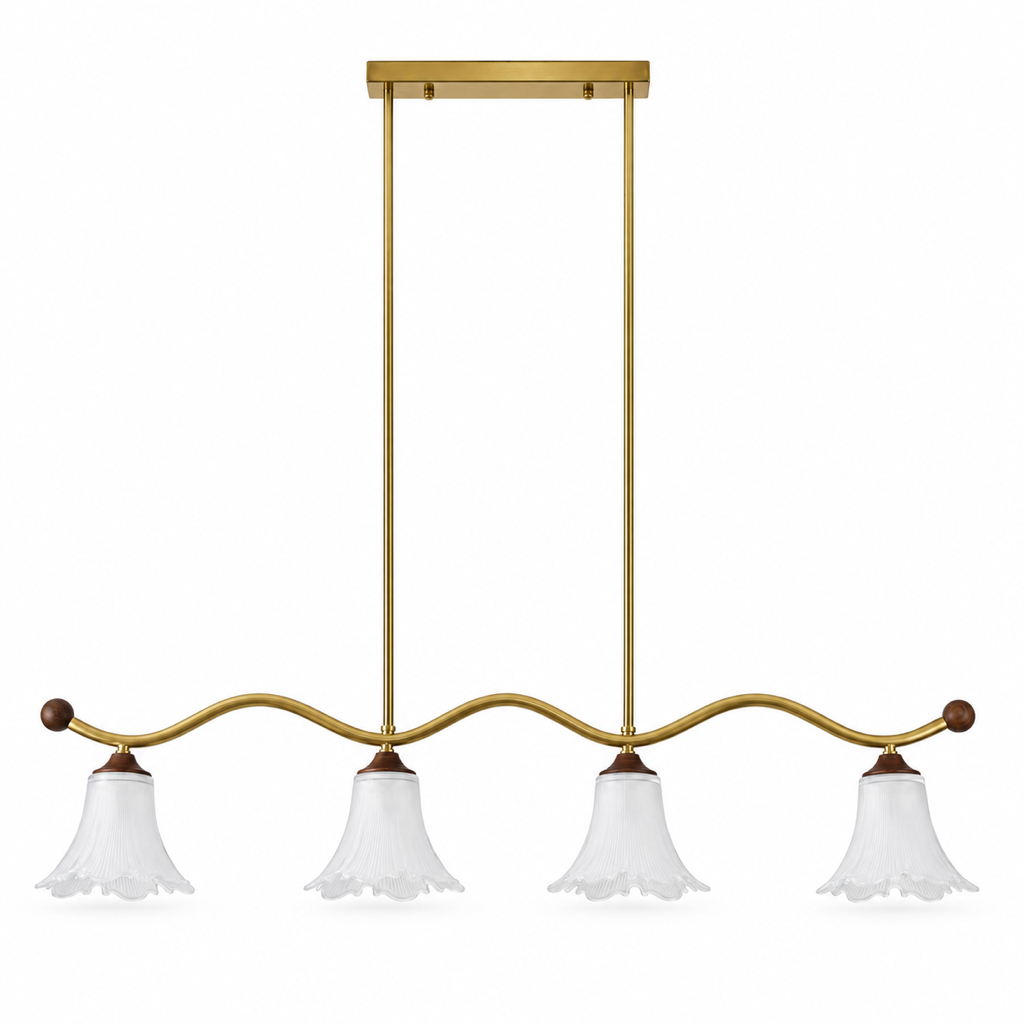 Complete Elorayne four-light ruffled glass linear chandelier on pure white