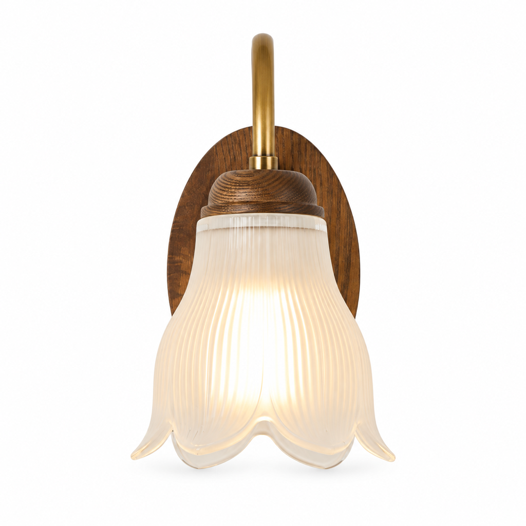Complete Cloveraine fluted petal glass wall sconce on pure white