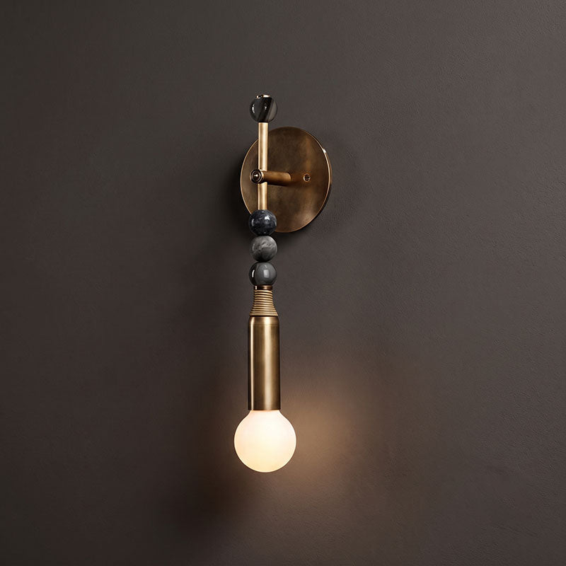 Toam Brass and Marble Wall Sconce — D 15cm x W 11.5cm x H 48cm / D 5.9" x W 4.5" x H 18.9"; Antiqued Brass & Black marble