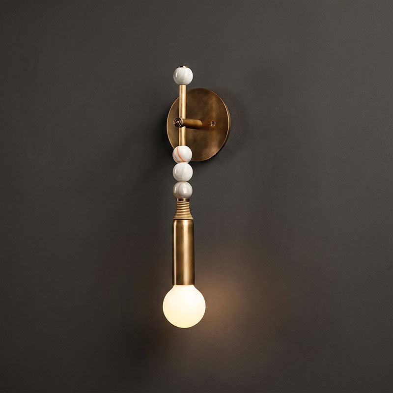 Toam Brass and Marble Wall Sconce — D 15cm x W 11.5cm x H 48cm / D 5.9" x W 4.5" x H 18.9"; Antiqued Brass & White marble