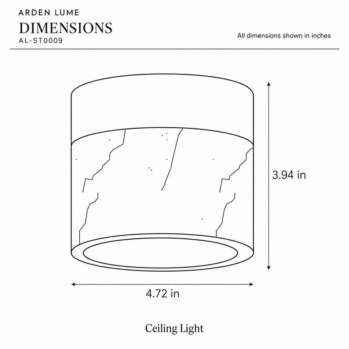 ARDEN LUME AL-ST0009 dimension diagram in inches