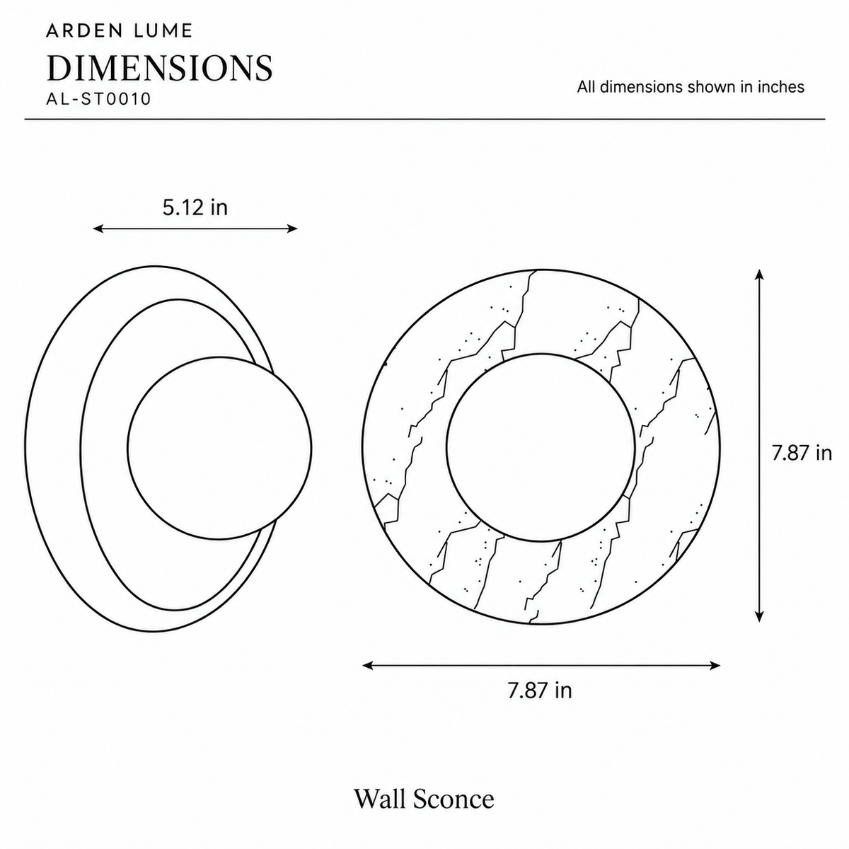 ARDEN LUME AL-ST0010 dimension diagram in inches