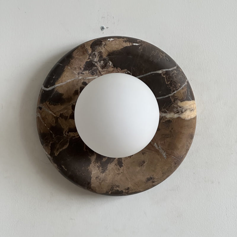 Orli Black Marble Globe Wall Sconce — D 20cm x H 20cm / ∅ 7.9″ x H 7.9″; Black Gold Flower H41