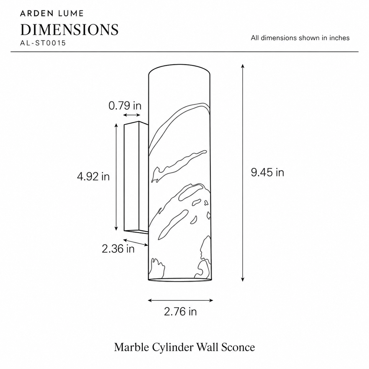AL-ST0015 marble cylinder wall sconce dimensions in inches