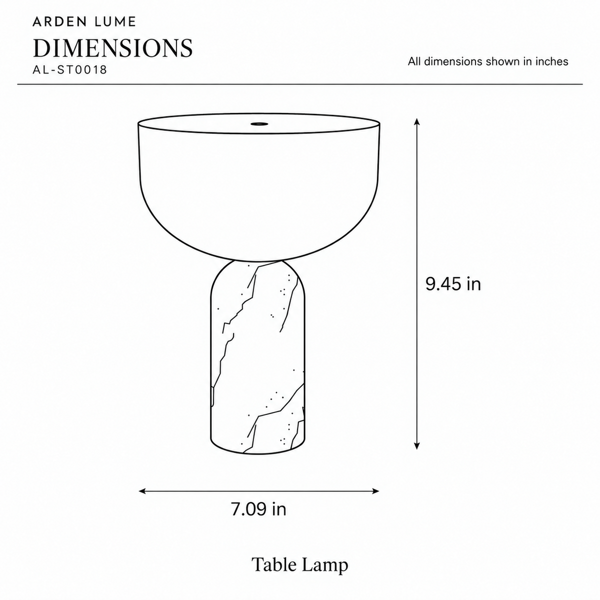 ARDEN LUME AL-ST0018 dimension diagram in inches
