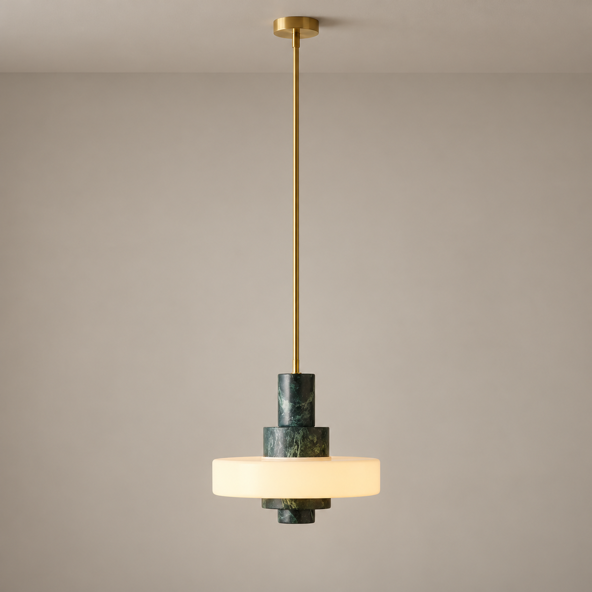 Mercury Green Marble LED Pendant Light on a warm greige background