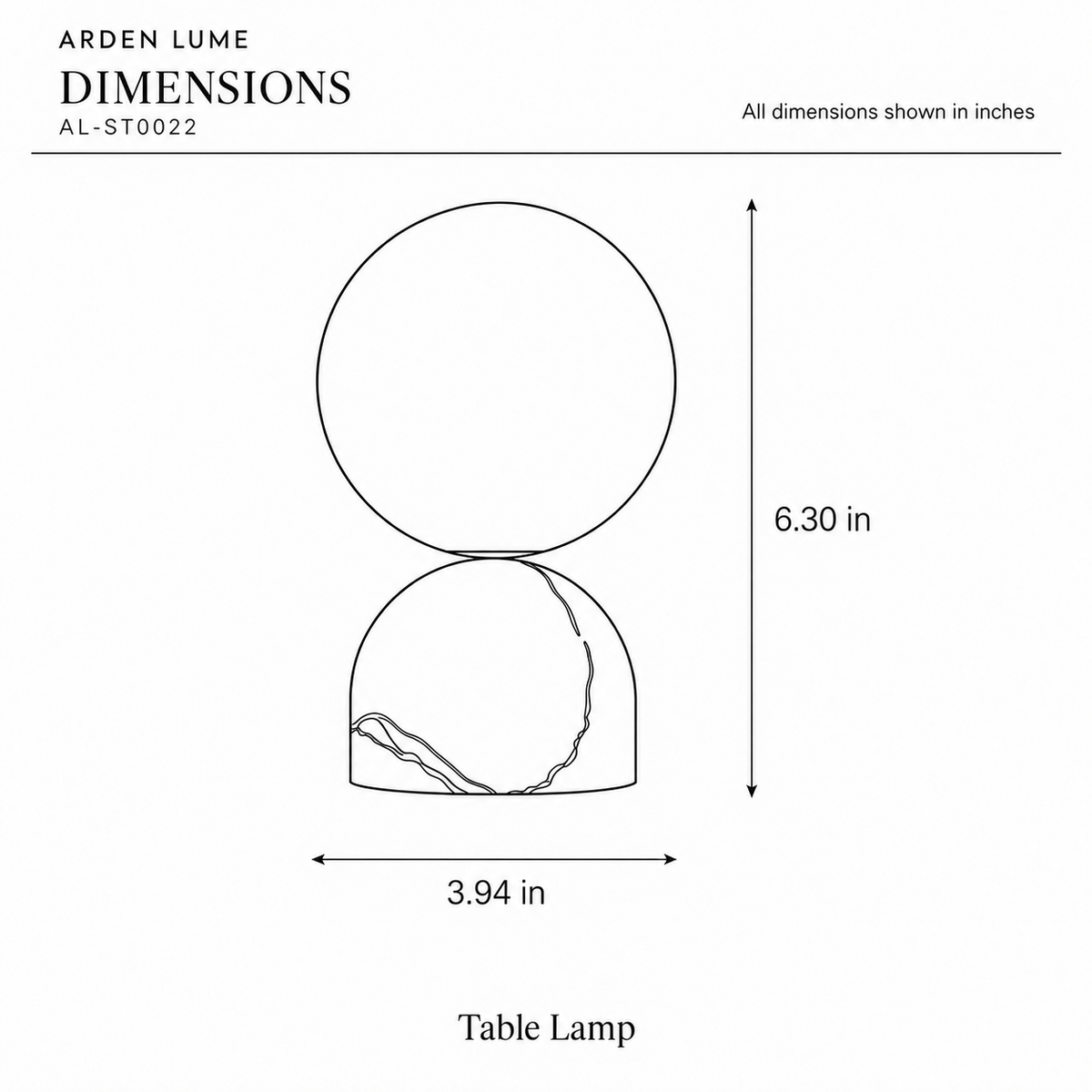 ARDEN LUME AL-ST0022 dimension diagram in inches