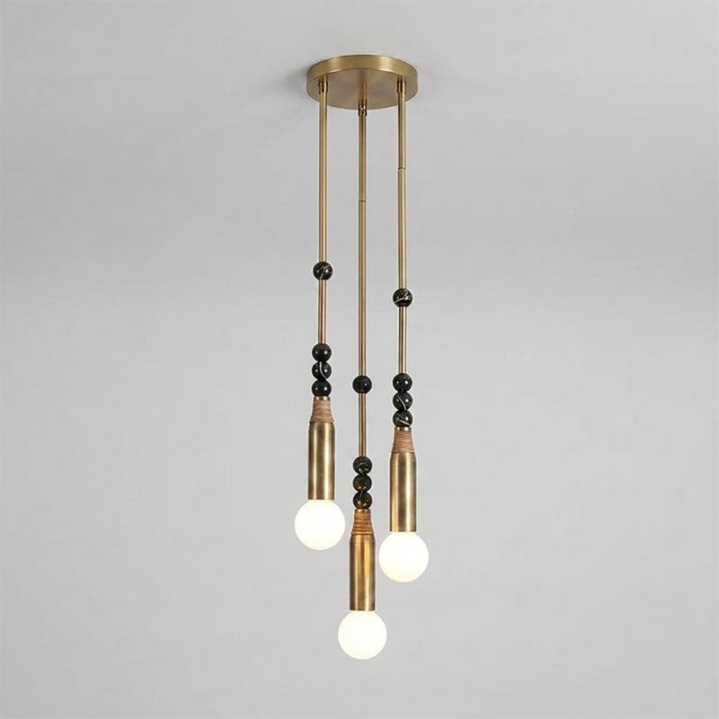 Allia Marble Pendant Light — 3heads D 20cm x H 48cm / ∅ 7.9″ x H 18.9″; Antiqued brass & Black Marble