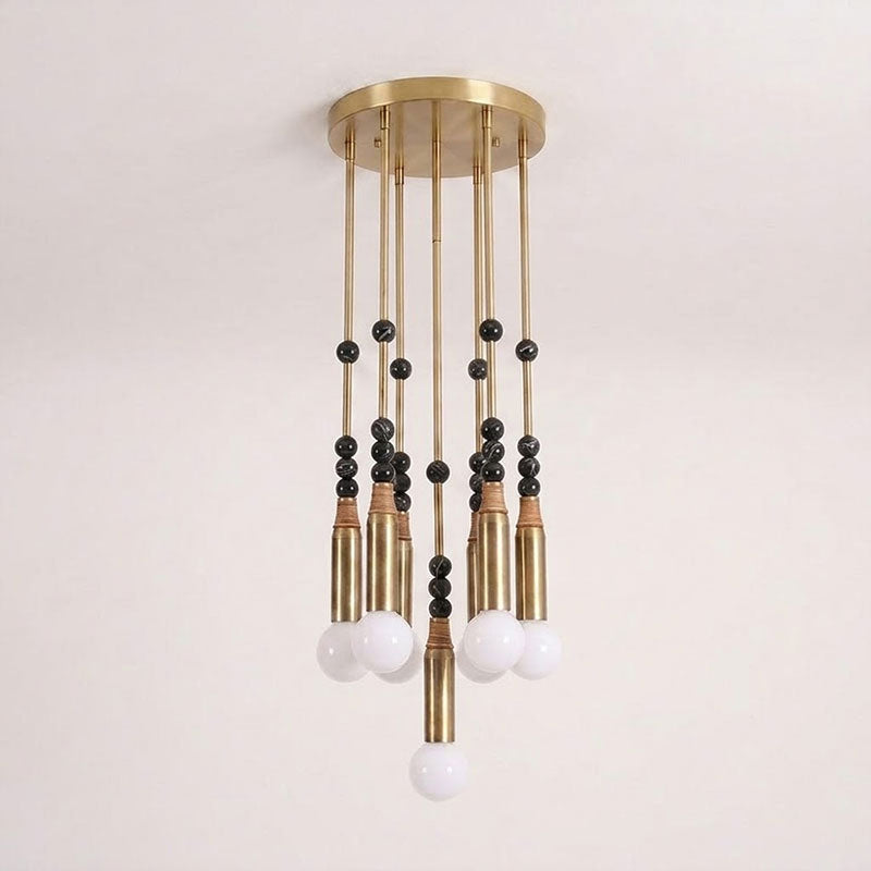 Allia Marble Pendant Light — 7heads D 50cm x H 48cm / ∅ 19.7″ x H 18.9″; Antiqued brass & Black Marble