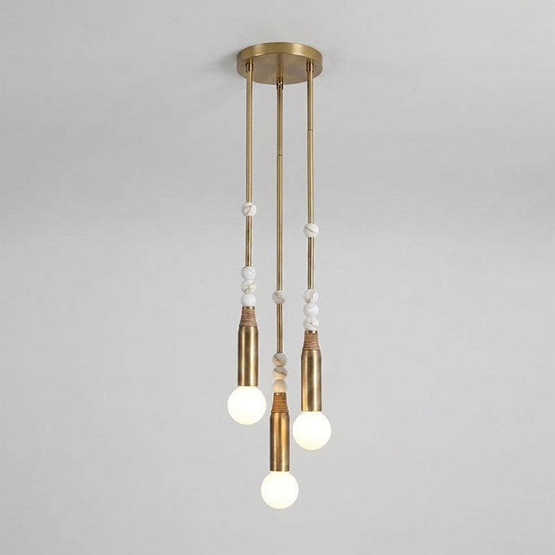 Allia Marble Pendant Light — 3heads D 20cm x H 48cm / ∅ 7.9″ x H 18.9″; Antiqued brass & White Marble