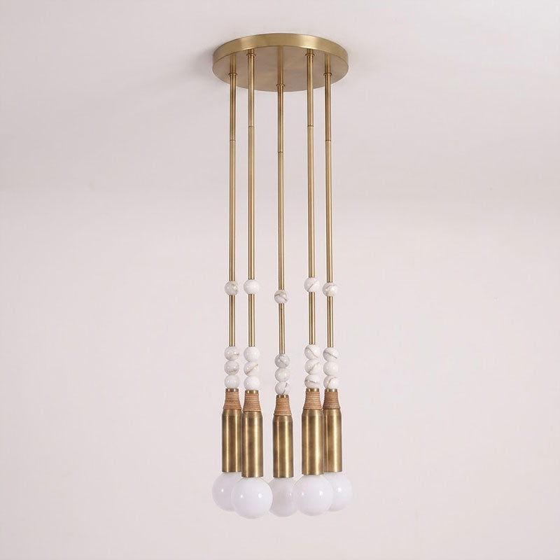 Allia Marble Pendant Light — 5heads D 30cm x H 48cm / ∅ 11.8″ x H 18.9″; Antiqued brass & White Marble