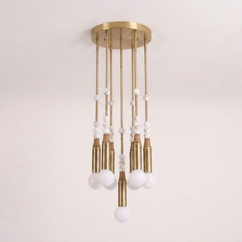 Allia Marble Pendant Light — 7heads D 50cm x H 48cm / ∅ 19.7″ x H 18.9″; Antiqued brass & White Marble