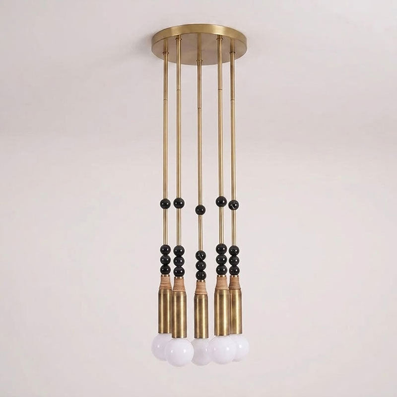 Allia Marble Pendant Light — 5heads D 30cm x H 48cm / ∅ 11.8″ x H 18.9″; Antiqued brass & Black Marble