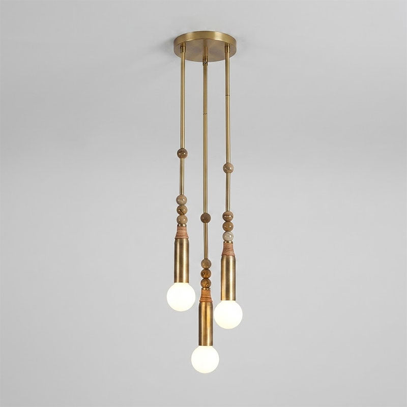 Allia Marble Pendant Light — 3heads D 20cm x H 48cm / ∅ 7.9″ x H 18.9″; Antiqued brass & Brown Marble