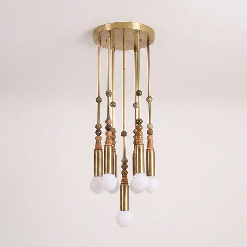 Allia Marble Pendant Light — 7heads D 50cm x H 48cm / ∅ 19.7″ x H 18.9″; Antiqued brass & Brown Marble