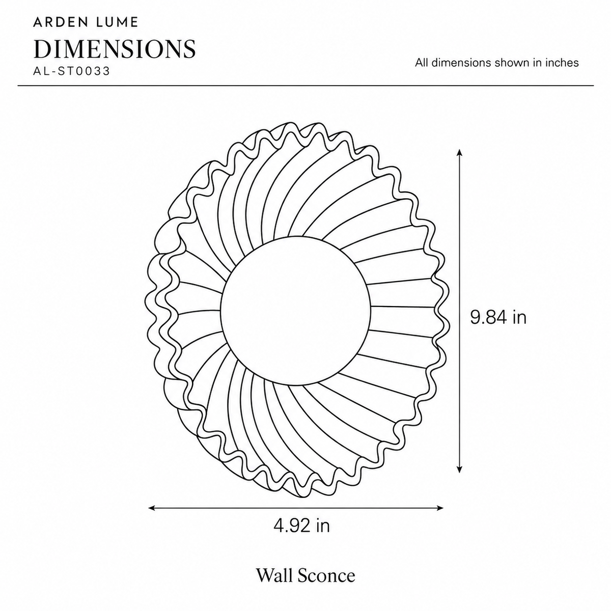 ARDEN LUME AL-ST0033 dimension diagram in inches