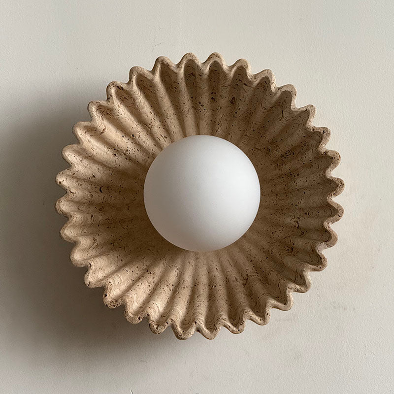 Ostro Art Deco Marble Small Wall Sconce — D 25cm x W 12.5cm x H 25cm; Beige Travertine