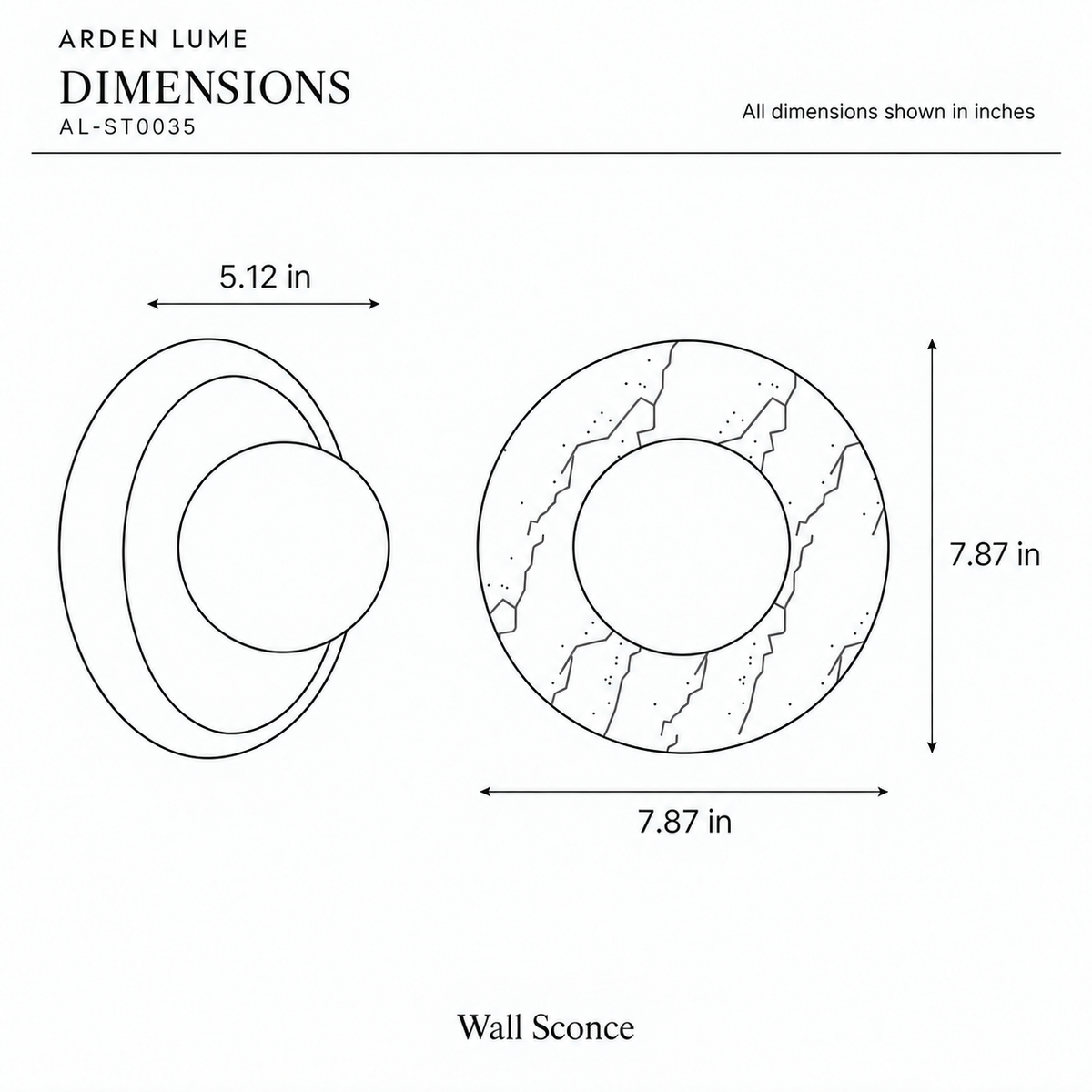 ARDEN LUME AL-ST0035 dimension diagram in inches