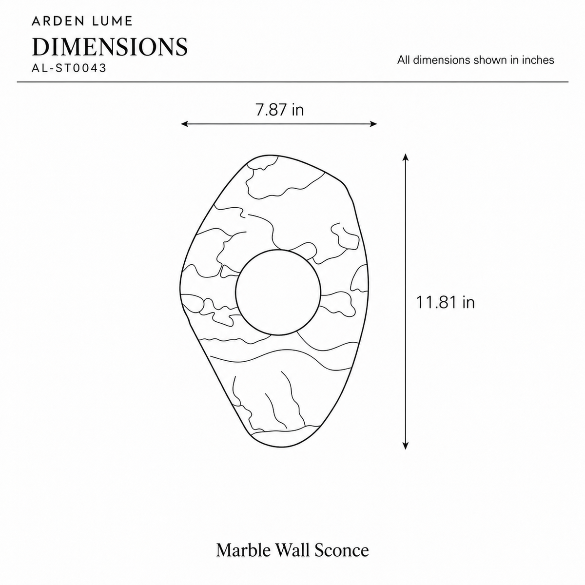 ARDEN LUME AL-ST0043 dimension diagram in inches