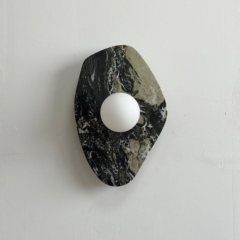 Organic Modern Textured Marble Wall Sconce — D 20cm x W 12cm x H 30cm / ∅ 7.9″ x W 4.7″ x H 11.8; Green marble A